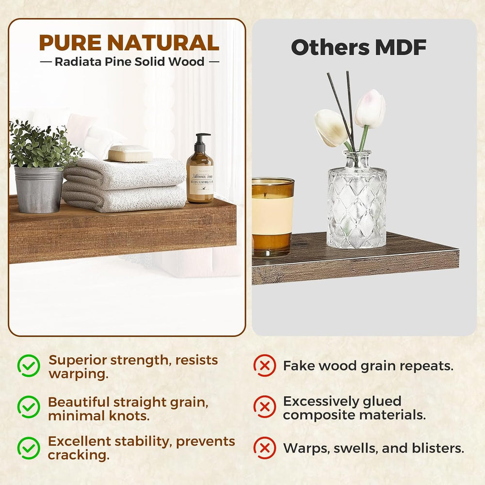 16x6.8x1.7in Solid Wood Floating Wall Shelf Set of 2 Oak Finish
