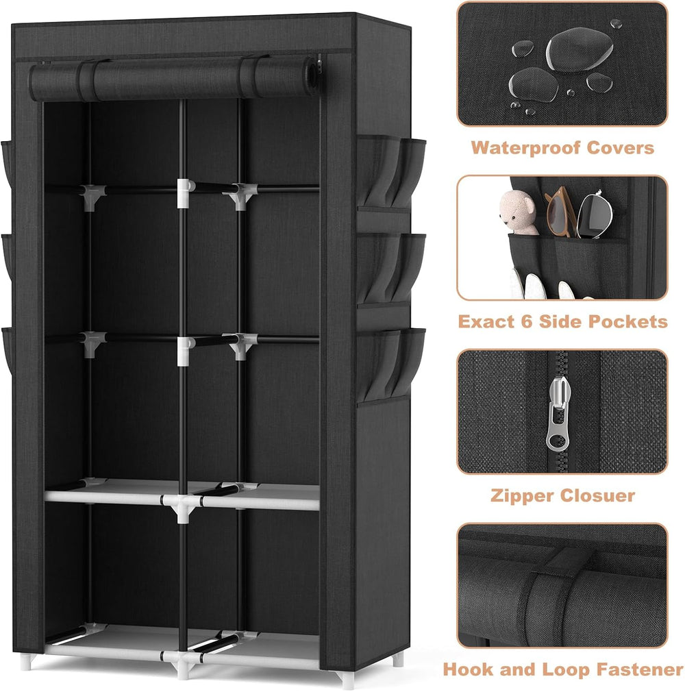 VTRIN Portable Closet Wardrobe Closet for Hanging Clothes with 4 Storage Shel...