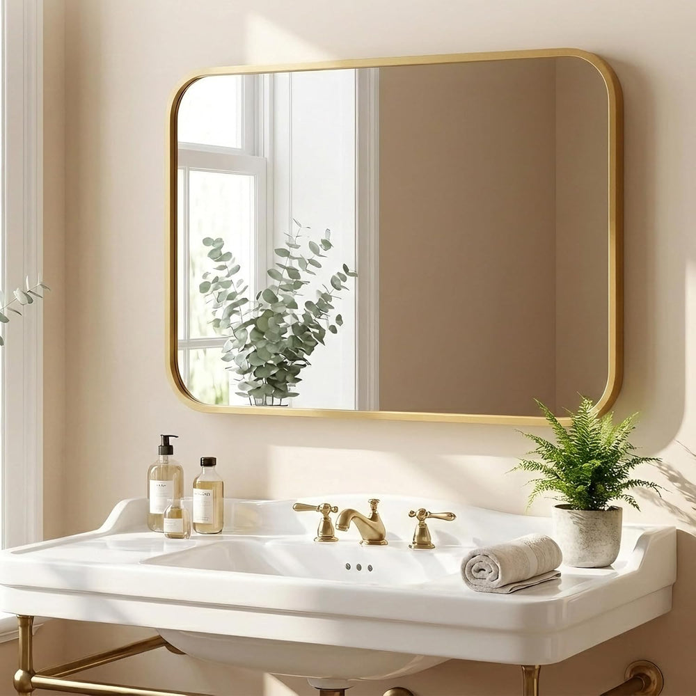 2-Pack 22x30 Inch Antique Gold Rounded Rectangle Bathroom Vanity Mirrors