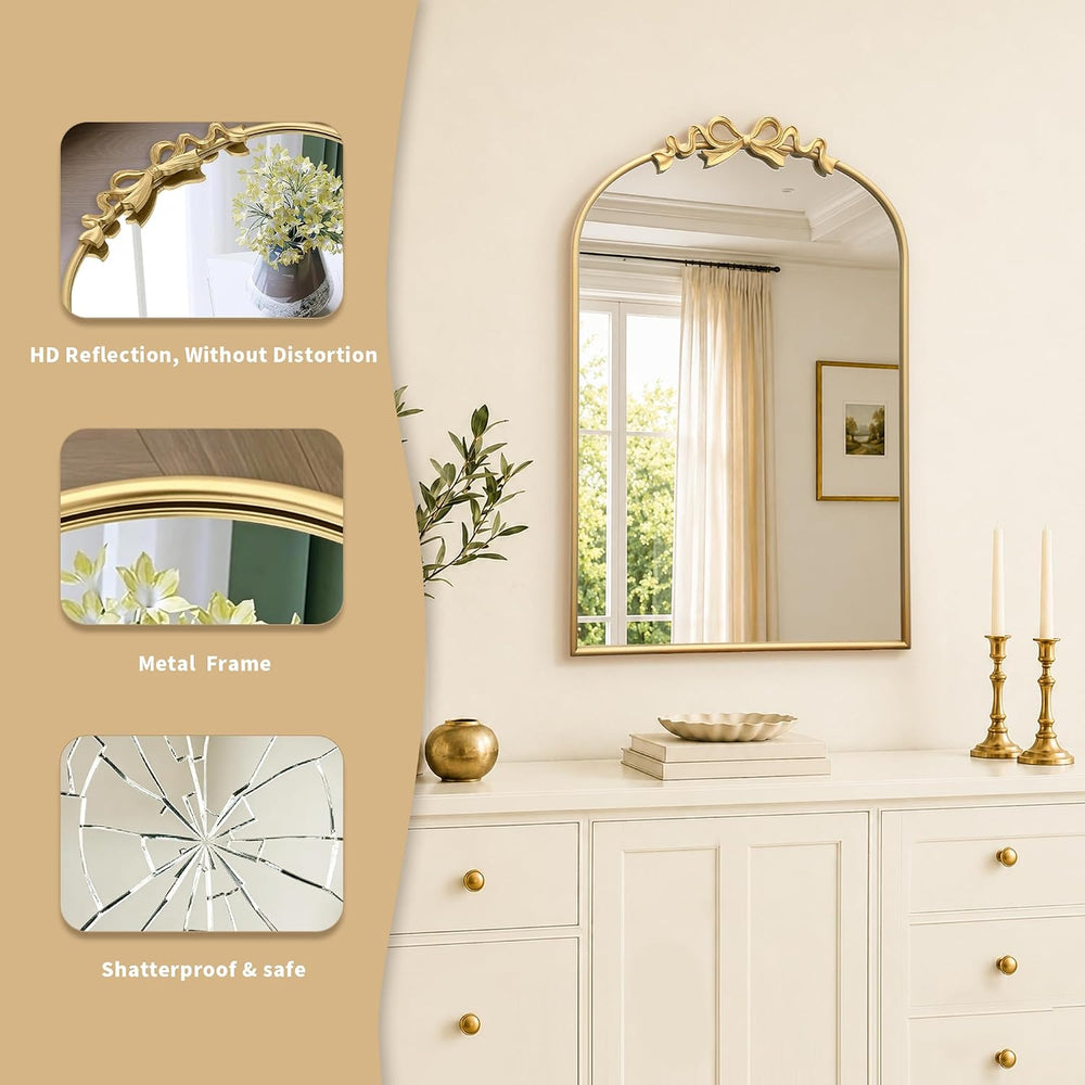 Besdomus Vintage Arched Gold Mirror: 24"x36" Large Gold Bow Vanity ...