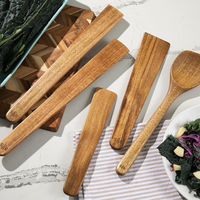SLATE & ROYCE 5-Piece Acacia Wood Utensil Set, Non-Toxic Wooden Kitchen Tools - Image 2