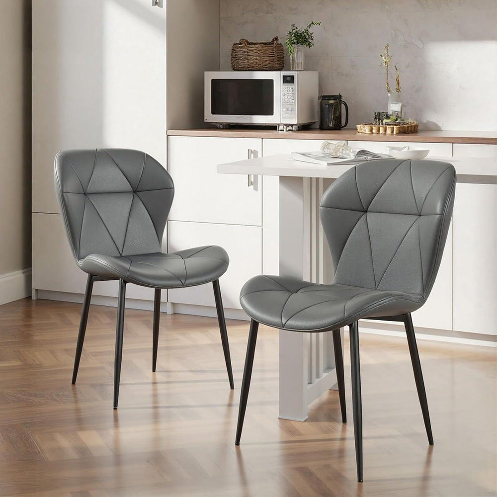 Diamond Dining Chairs Set of 4 PU Leather for Kitchen (Gray)