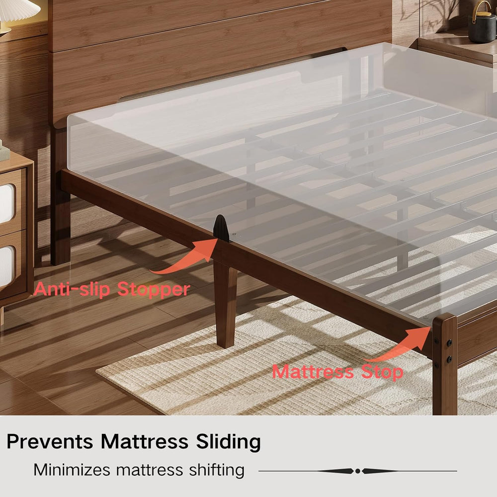 Twin XL 18" Solid Bamboo Wood Bed Frames with Headboard