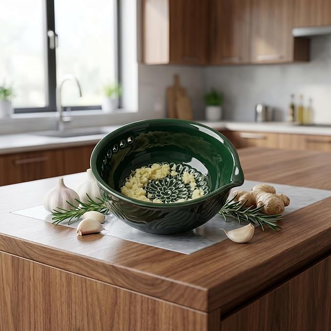 Ceramic Grater Bowl with Herb Stripper & Cleaning Brush, 3-in-1 Kitchen Tool - Image 9