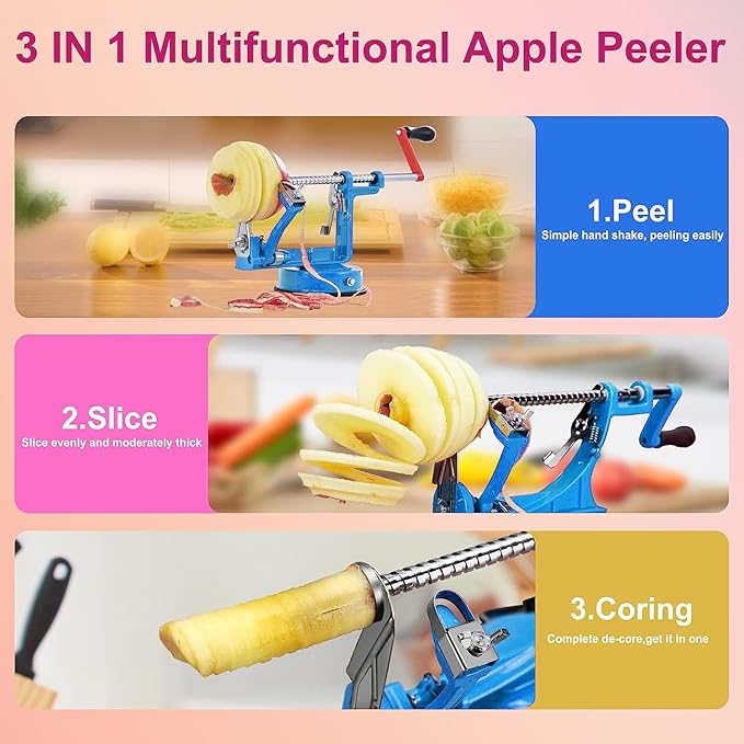 Apple Peeler, Slicer Corer Potato Peelers 3 In 1, Stainless Steel Heavy Duty - Image 3