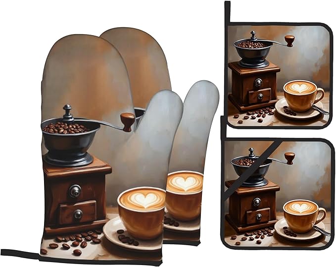 Vintage Coffee Oven Mitts and Heat Resistant Pads by Unknown