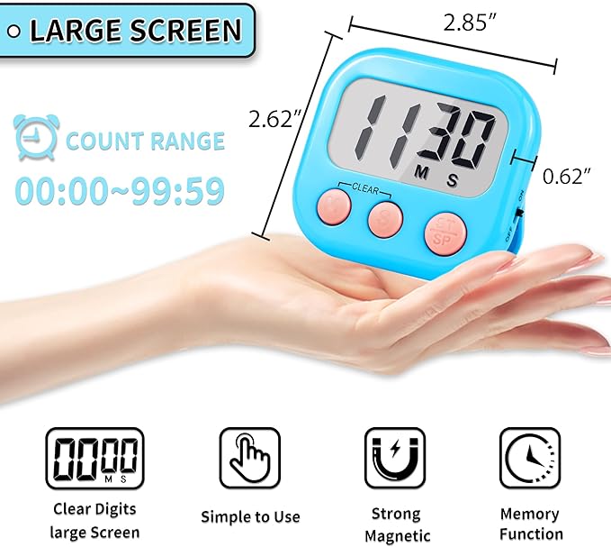 Timer for Kids Teachers Digital Kitchen Timers for Cooking Large Magnetic - Image 5