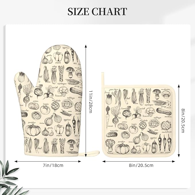 Vegetable Silicone Oven Mitts Pan Mats Set of 2, Heat Resistant Gloves Potholder - Image 3