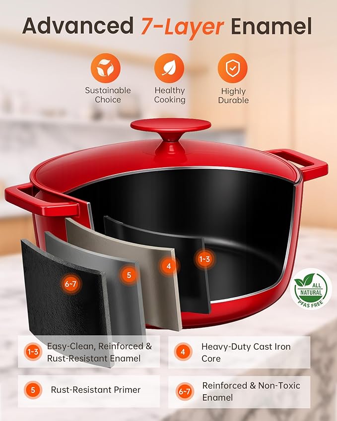 Nuwave 6QT LUX Healthy Enameled Cast Iron Dutch Oven Pot