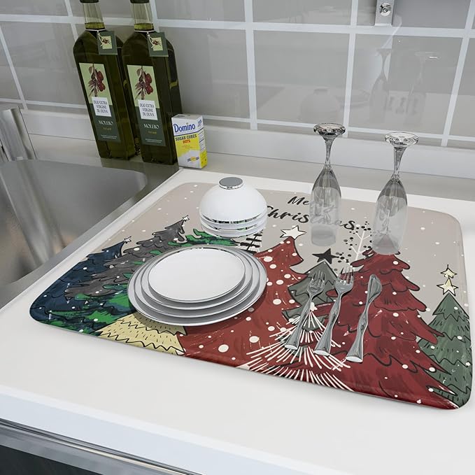 Christmas Trees Dish Drying Mat Winter Holiday Kitchen Dishes Pad 18x24 Inch - Image 6