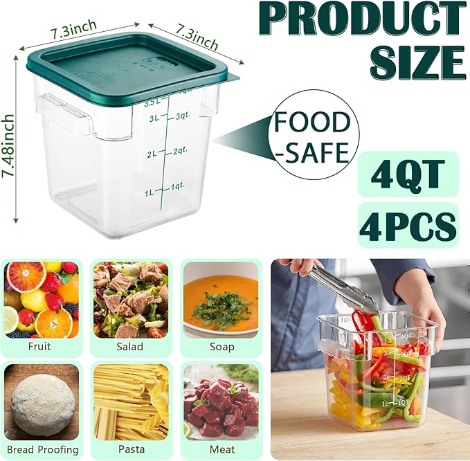 4 Pack 4QT Food Storage Containers - Image 2