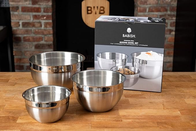 Babish 3-Piece Stainless Steel Mixing Bowl Set – Nesting Metal Bowls - Image 3