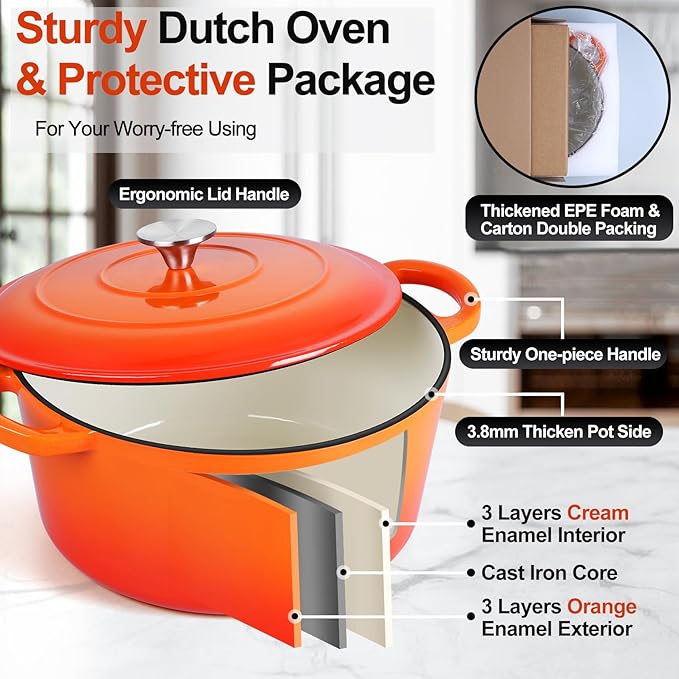 P&P CHEF 6QT Enameled Dutch Oven, Cast Iron Dutch Oven Pot - Image 3