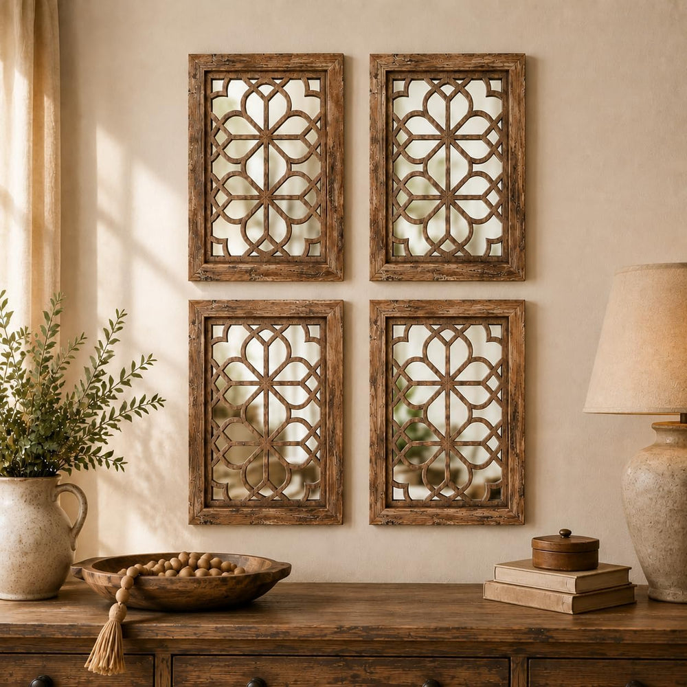 Set of 4 11x15 Inch Rectangular Shatterproof Maroon Decorative Wall Mirrors, ...