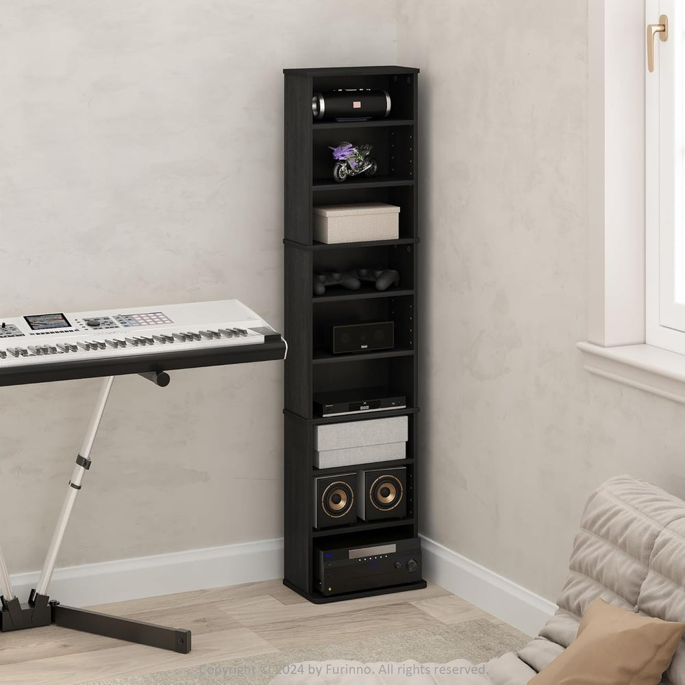 Furinno Jaya DVD Shelf, 9-Shelf Tall Narrow CD Rack, Media Shelf with Adjusta...