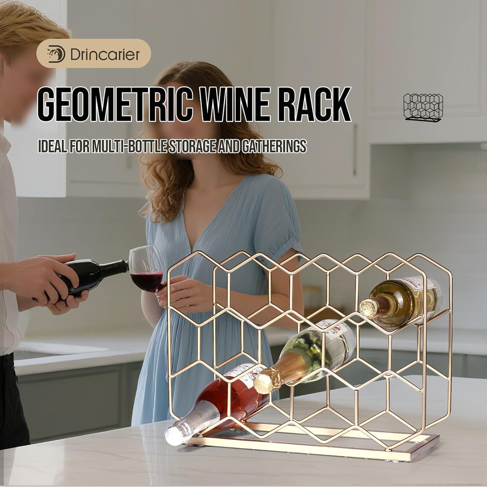 Countertop Wine Rack - 14 Bottle Freestanding Modern Gold Metal Small Wine Ra...