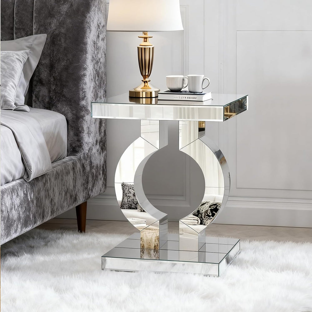 Mirrored End Table, Silver Side Accent Table, Small Mirrored Coffee Table for...