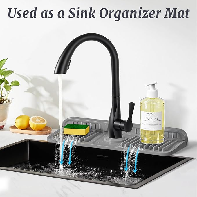 PoYang 14.6 inch Faucet Mat for Kitchen Sink Splash Guard, 7° Slope Silicone - Image 6
