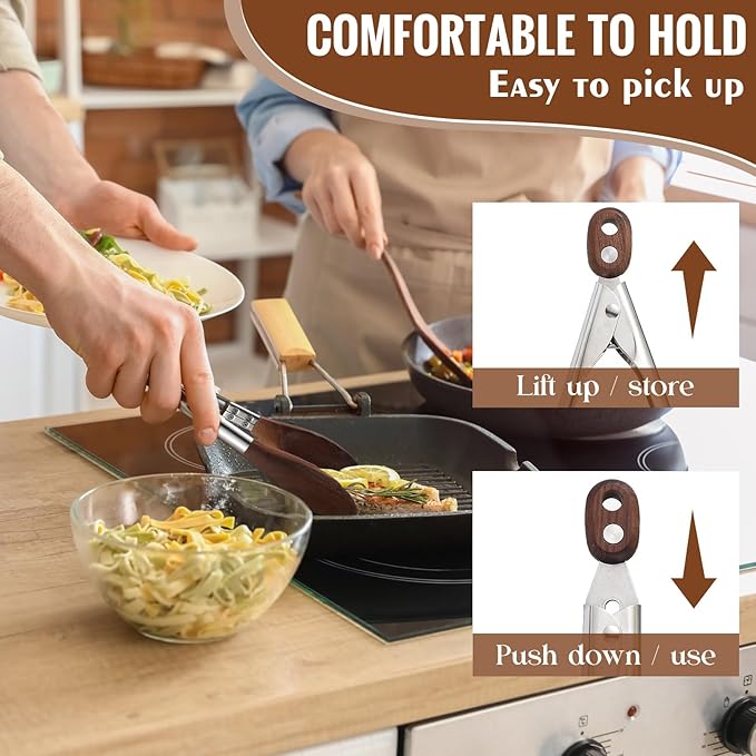 Baderke 2 Pcs Kitchen Tongs for Cooking Wooden Utensil Set Salad Tongs - Image 5