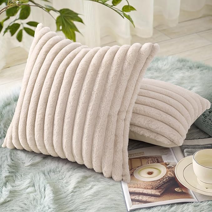 decorUhome Summer Cozy Faux Fur Throw Pillow Covers 20x20 Set of 2 Decorative - Image 4