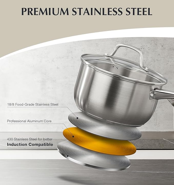 KOCH SYSTEME CS Stainless Steel Pots and Pans Set, 10 Piece Stainless Steel