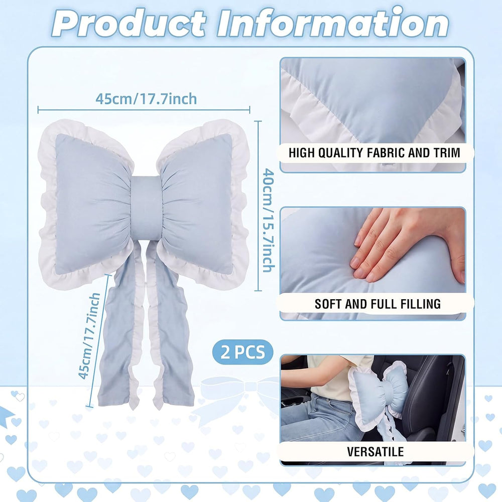 2 Pcs Blue Bow Pillows with Lace Trim 17.72 x 15.75'' Decorative Bow ...