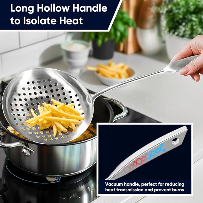 Newness Slotted Spoon, 304 Stainless Steel Widen Skimmer - Image 7