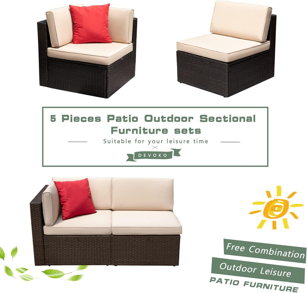 Devoko Patio Furniture Sofa Sets Outdoor All-Weather Sectional Corner Sofa an...