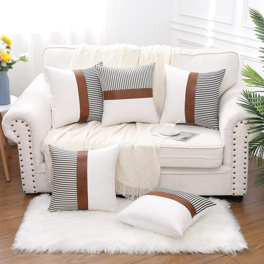 Mecatny Faux Leather Throw Pillows 18x18 Set of 2 with Inserts Grey