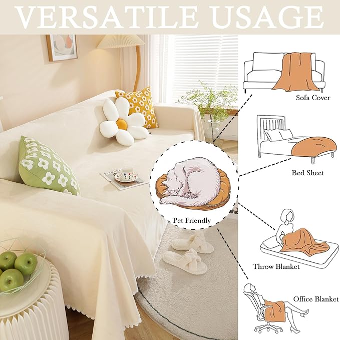 HANDONTIME Beige Couch Covers for 3 Cushion Sofa - Image 5