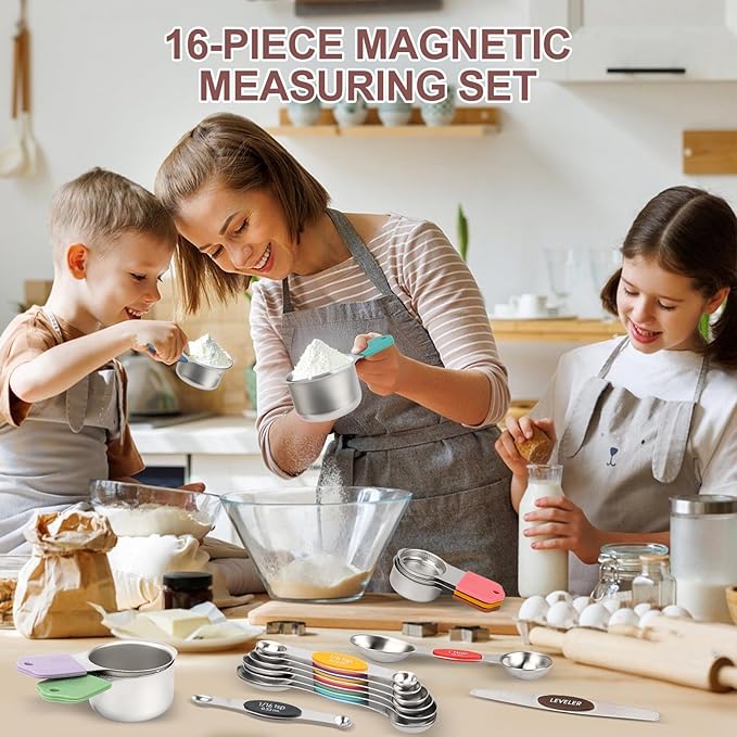 16-Piece Stainless Steel Measuring Cups and Spoons Set, Strong Magnetic Nesting - Image 6
