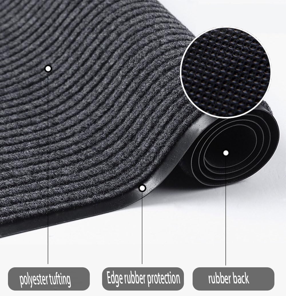 SRDDQLC Commercial Grade Door Floor Mat Brush Step Entrance Mat 3×6FT Outdoor Indoor Mat Waterproof Rubber Back Rugs for Home Office Business Areas Dark Grey (3' W x 6' L)