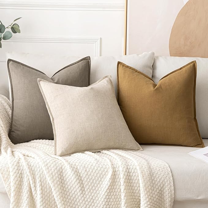 MIULEE Decorative Linen Pillow Covers 20x20 Inch Tan TaupeBoho Farmhouse - Image 5