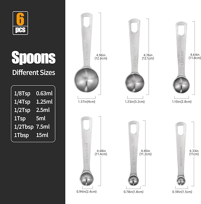 Doosu Measuring Spoons Set of 6-18/8 Stainless Steel Heavy Duty Teaspoons - Image 2