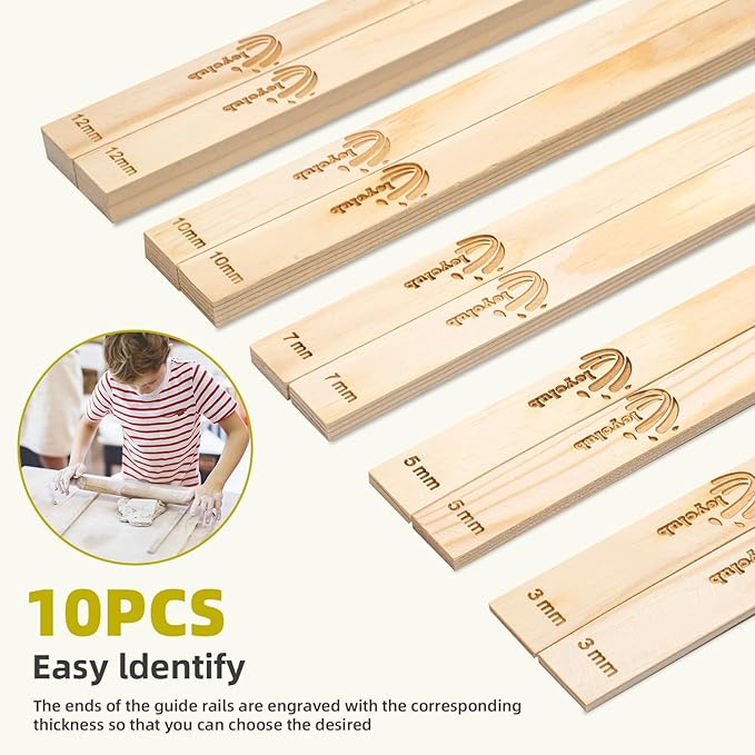 Pottery Rolling pin Guides, Clay Tools, 5-Size Mud Stick Guide - Image 3