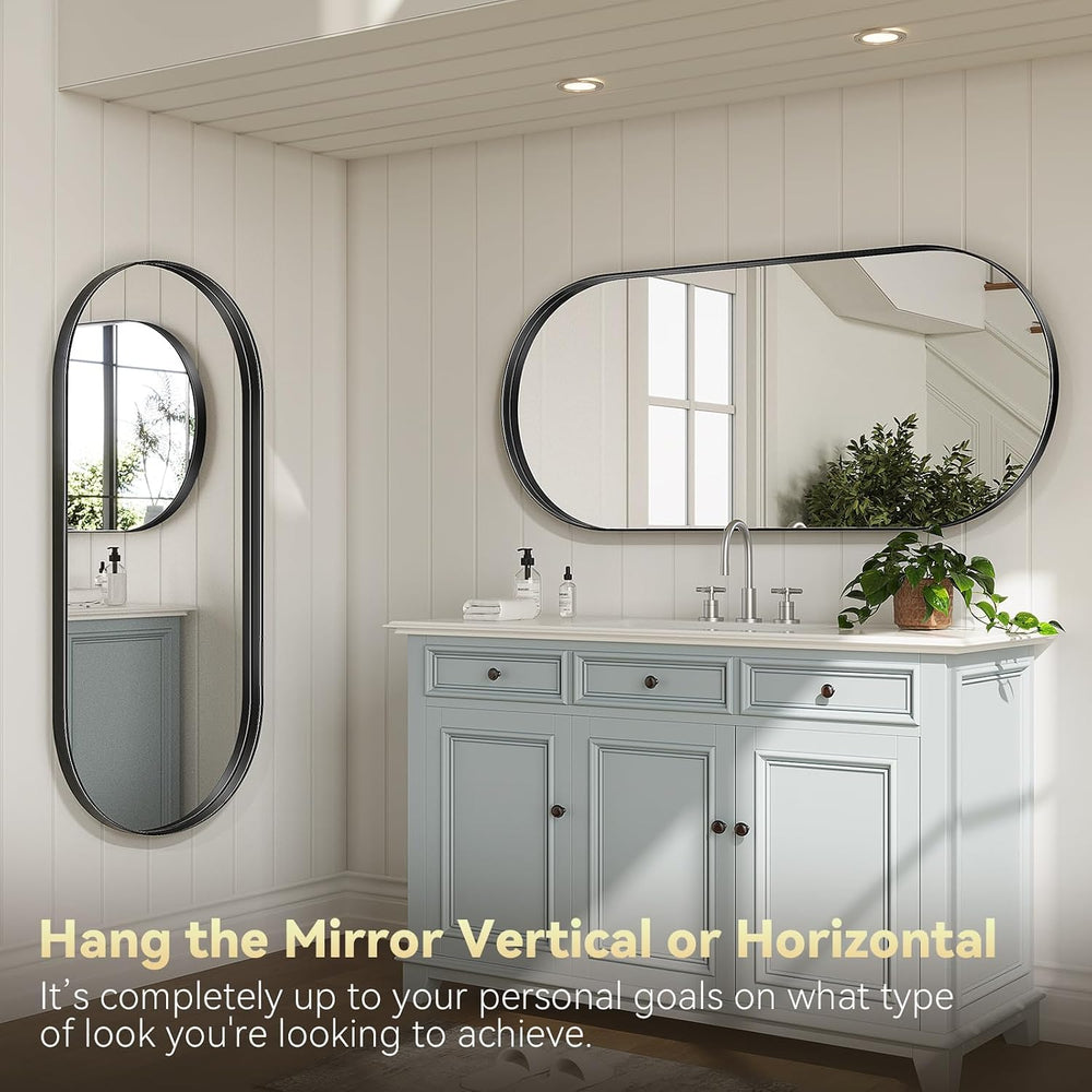 Brightify Black Oval Mirror for Wall 24x48 Inch, Metal Framed Bathroom Vanity...