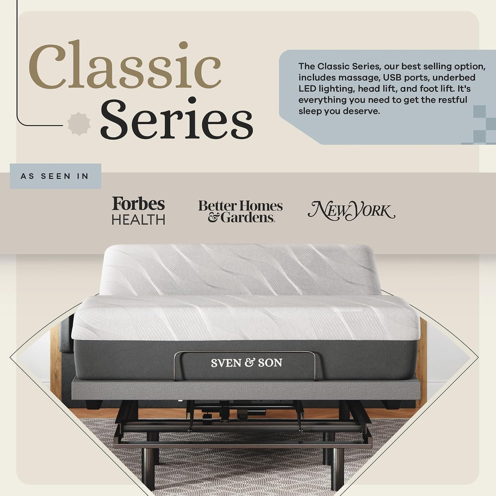 Sven & Son Classic Adjustable Bed Base, Head and Foot Lift, Massage, Unde...