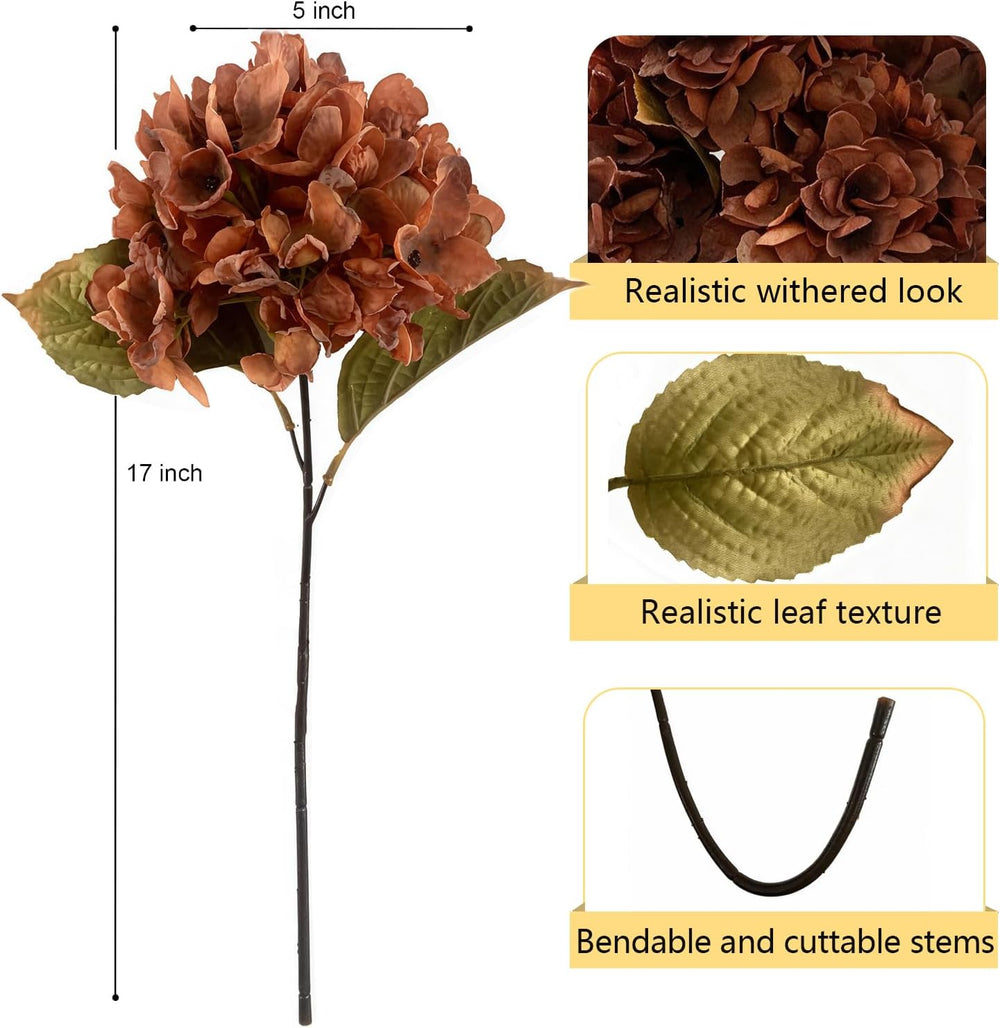 8 Pcs Fall Artificial Vintage Dried Hydrangea Flowers Orange