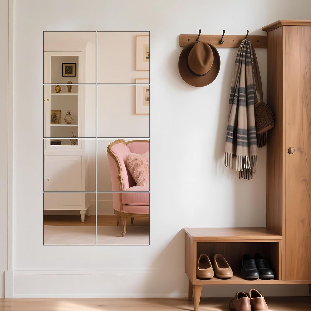 Full Length Mirror Tiles, 12" x 12" x 8PCS Frameless Wall Mounted M...