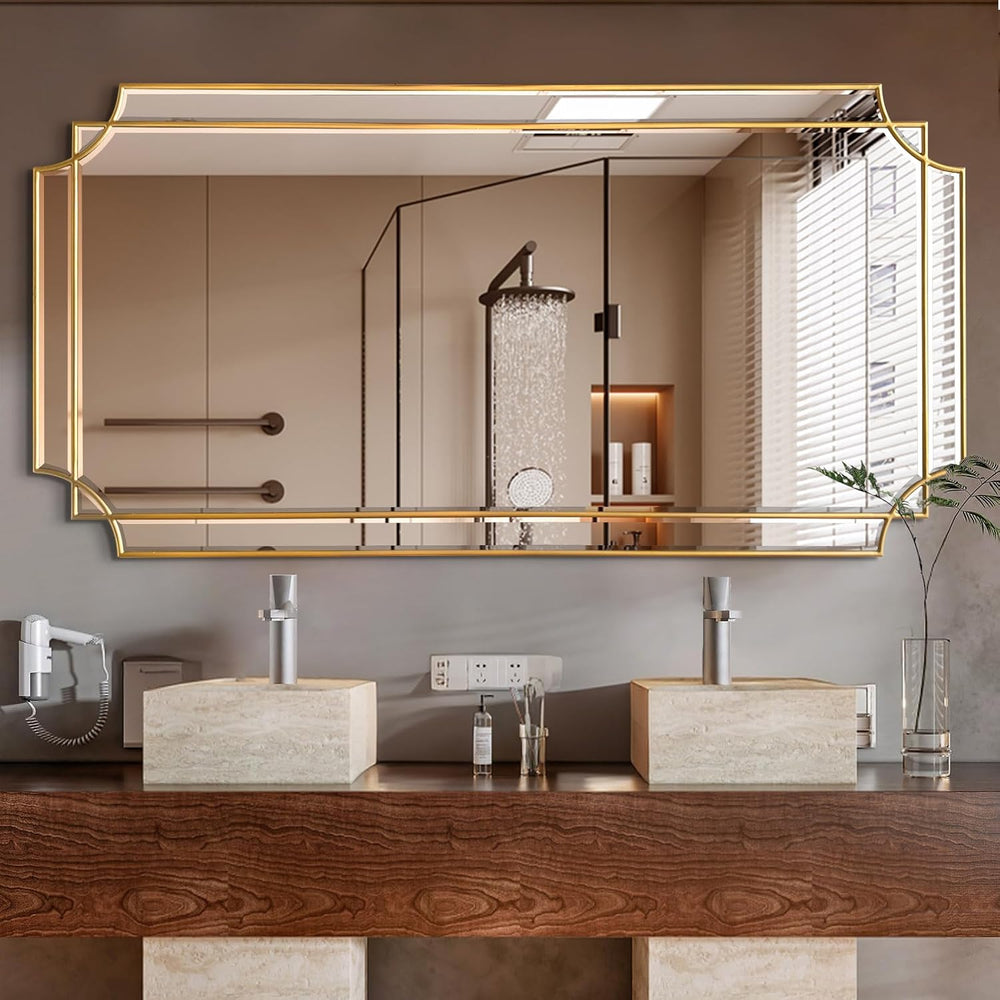 HQiJun Gold Full Length Mirror for Wall, 59" x30" Wooden Framed, Po...