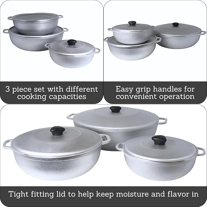 IMUSA Caldero Stock Pot with Lid 3pc Set, 1.5/3.5/7 QT, Cast Aluminum, Riveted - Image 2
