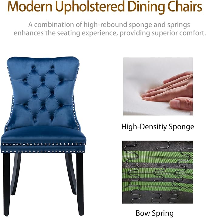 Velvet Dining Chairs Set of 2, Tufted Upholstered Dining Room Chairs with Bac...