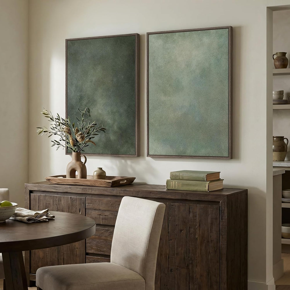 Large Framed Green Abstract Wall Art for Living Room Set of 2, 24x36 In