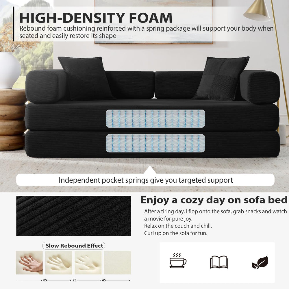 HANXIN 78'' Futon Sleeper Sofa Bed, Boneless Couch for Living Room, B...