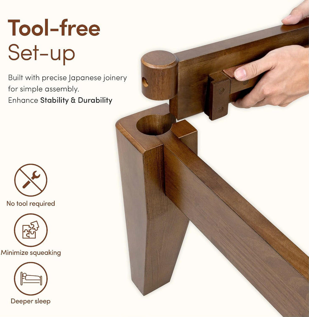 Thor Japanese Joinery Bed Frame Full, Solid Wood (Walnut)