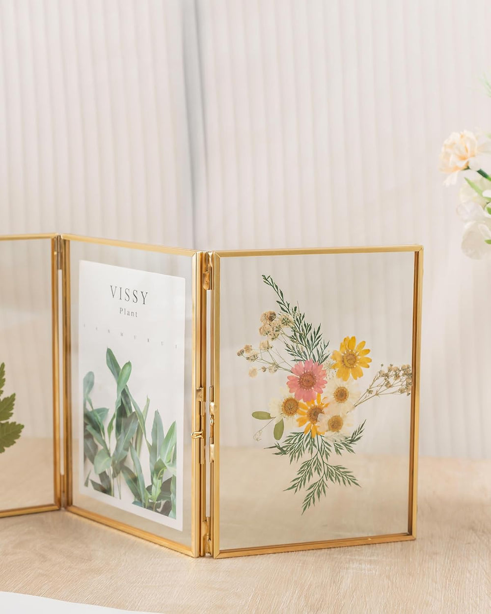 Gold Floating Frames, Vintage 5x7 Triple Folding Picture Frame, Hinged Glass ...