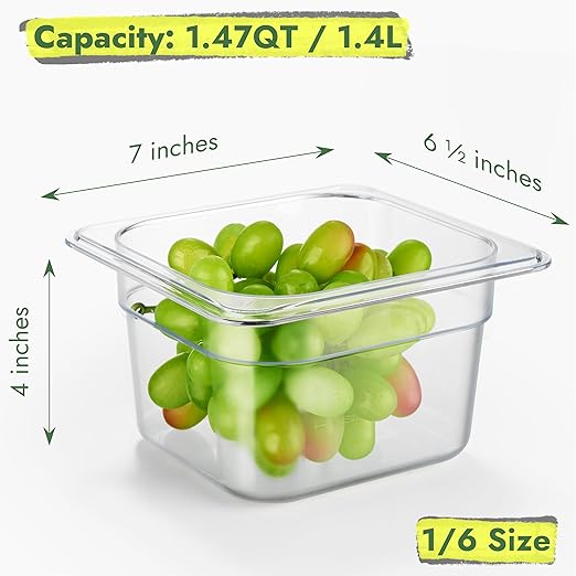 CURTA 6-Pack 1/6 Size 4" Deep NSF Polycarbonate Food Pans | Dishwasher & - Image 2