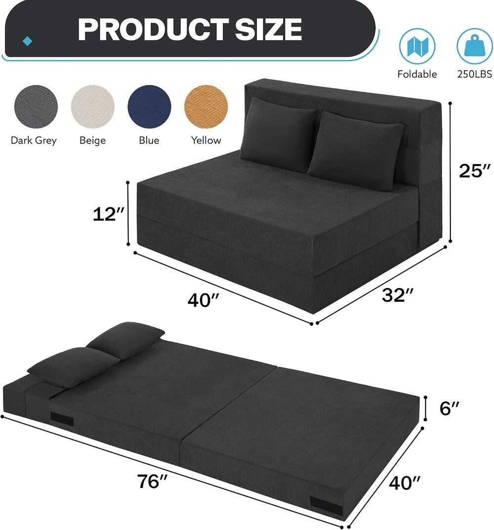 Fvkind Folding Futon Couch, Convertible Sleeper, Standard Size, Dark Grey