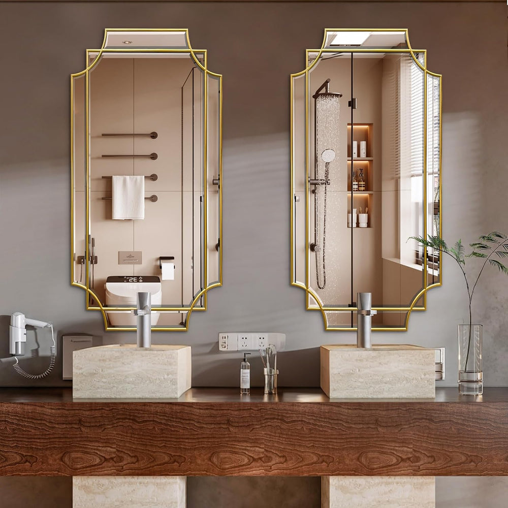 HQiJun Wall Mirror Full Length, 47" x 24" Gold Wood Framed Full Bod...