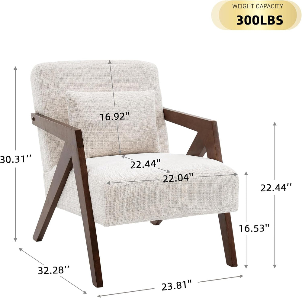 Mid-Century Modern Accent Chair with Solid Wood Frame，Upholstered Chenille Li...